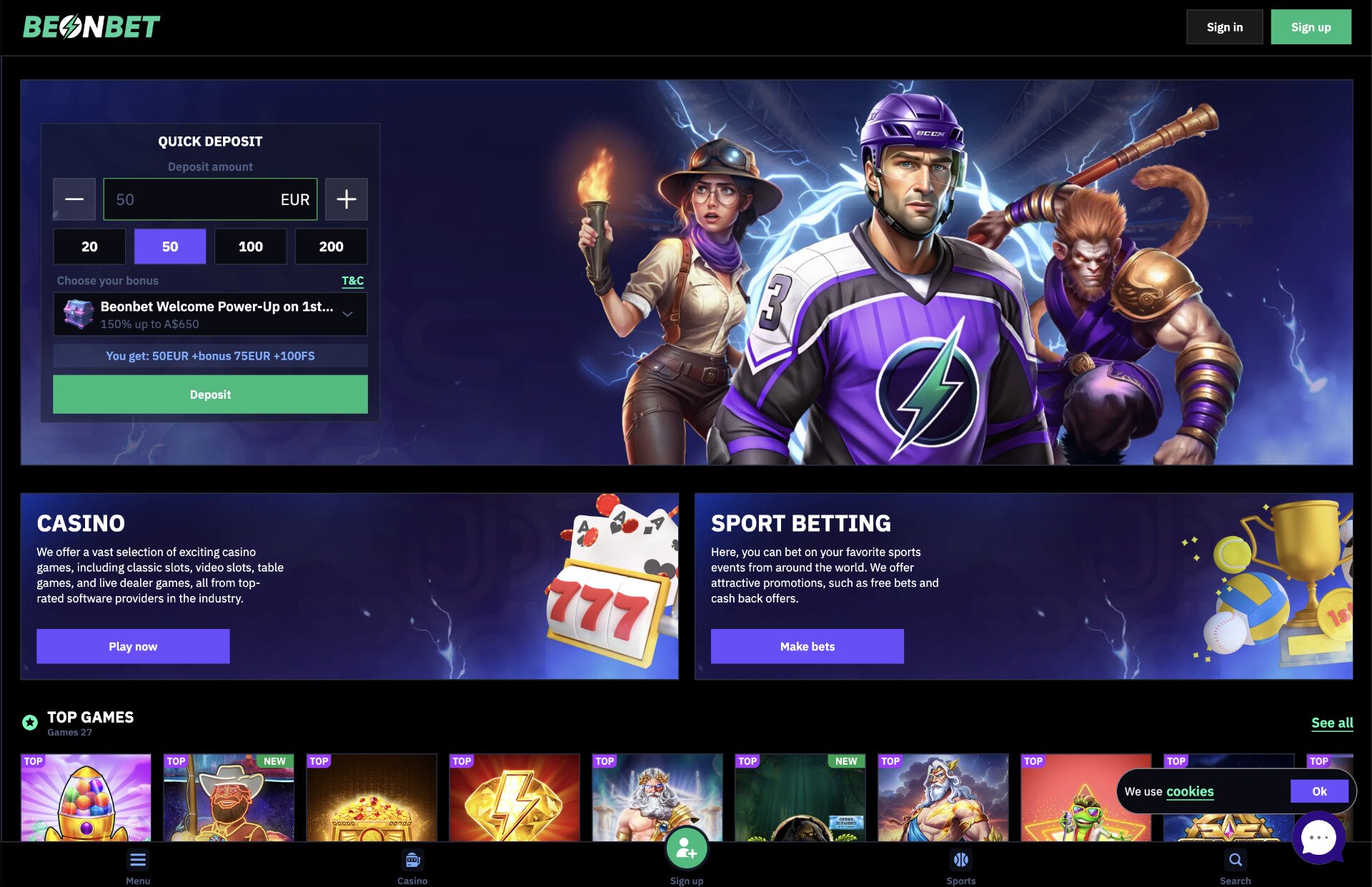 BeonBet Homepage Screenshot