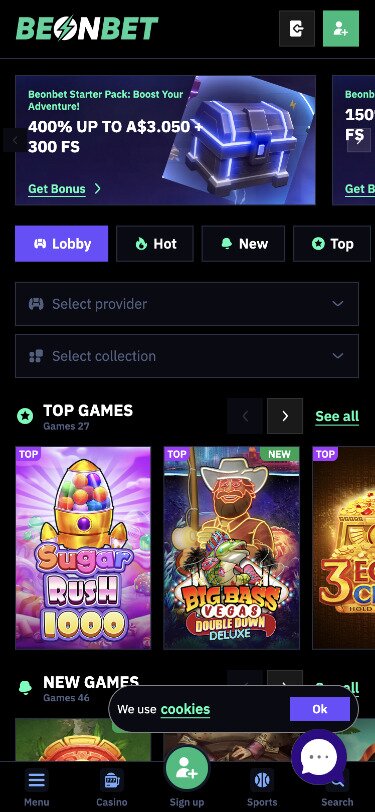 BeonBet Mobile Games Page Screenshot