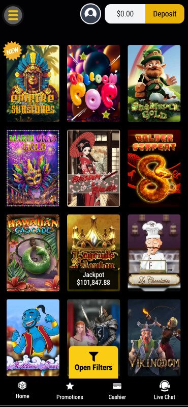 Black Lotus Casino Mobile Games Page Screenshot