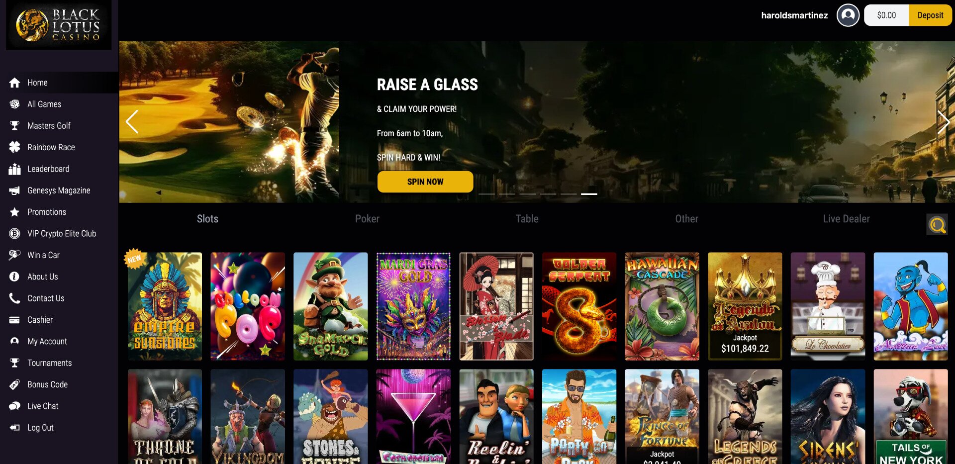 Black Lotus Casino Homepage Screenshot