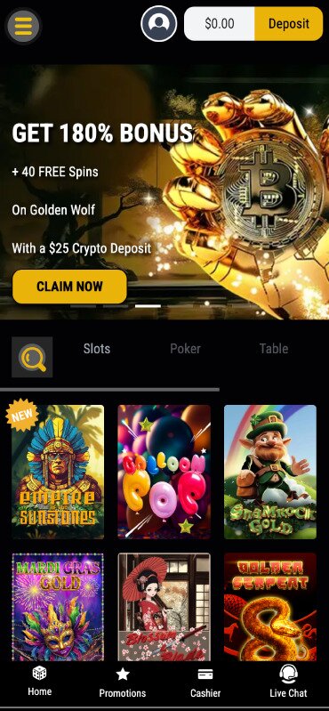 Black Lotus Casino Mobile Homepage Screenshot