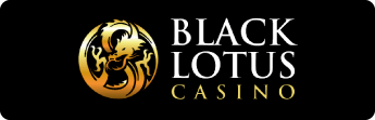 Black Lotus Casino logo, white and gold text with gold logo on black background