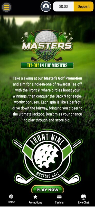 Black Lotus Casino Mobile Masters Golf Page Screenshot