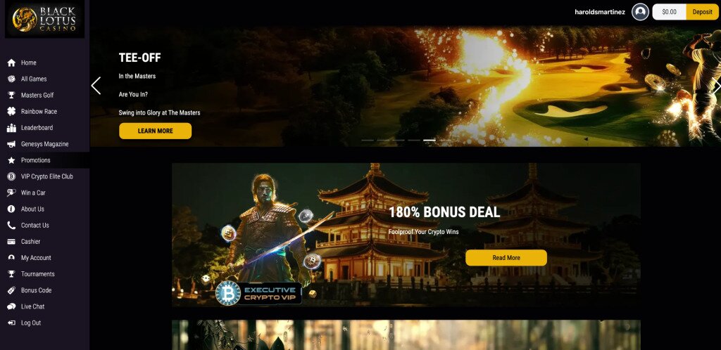 Black Lotus Casino Promotions Page Screenshot