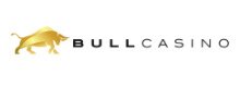Bull Casino logo, black text and gold logo on white background