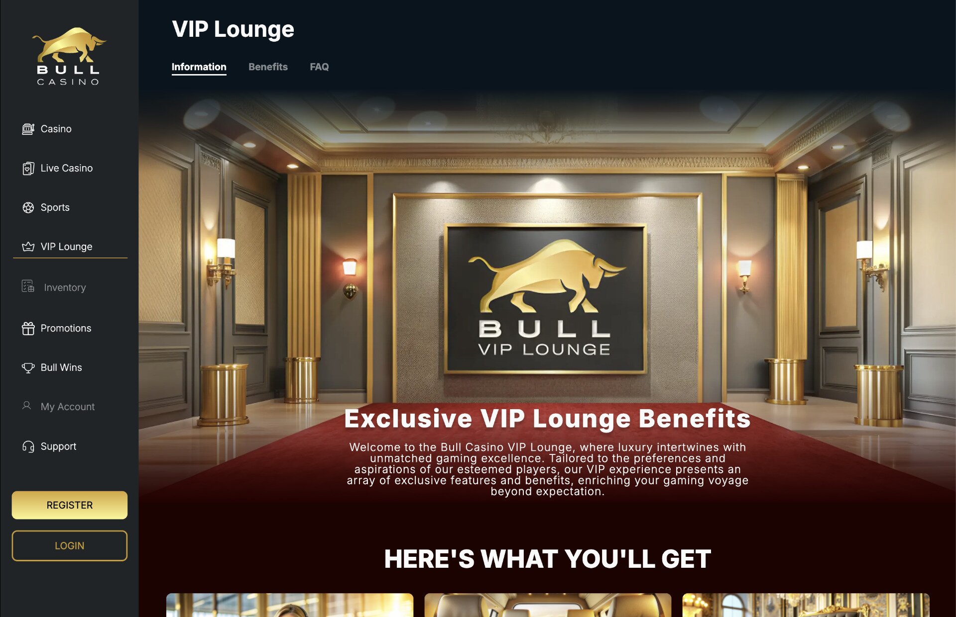 Bull Casino VIP Lounge Page Screenshot