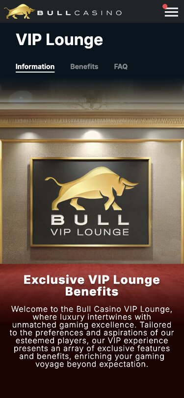 Bull Casino Mobile VIP Lounge Page Screenshot