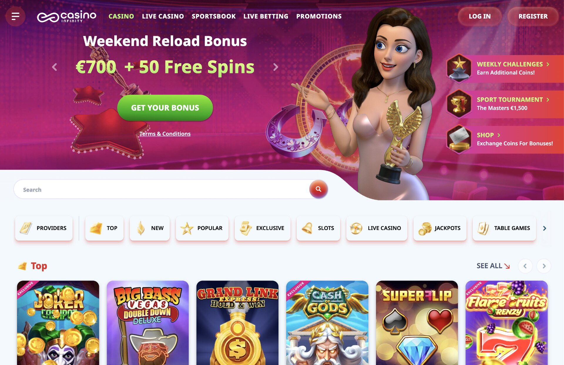 Casino Infinity Games Page Screenshot