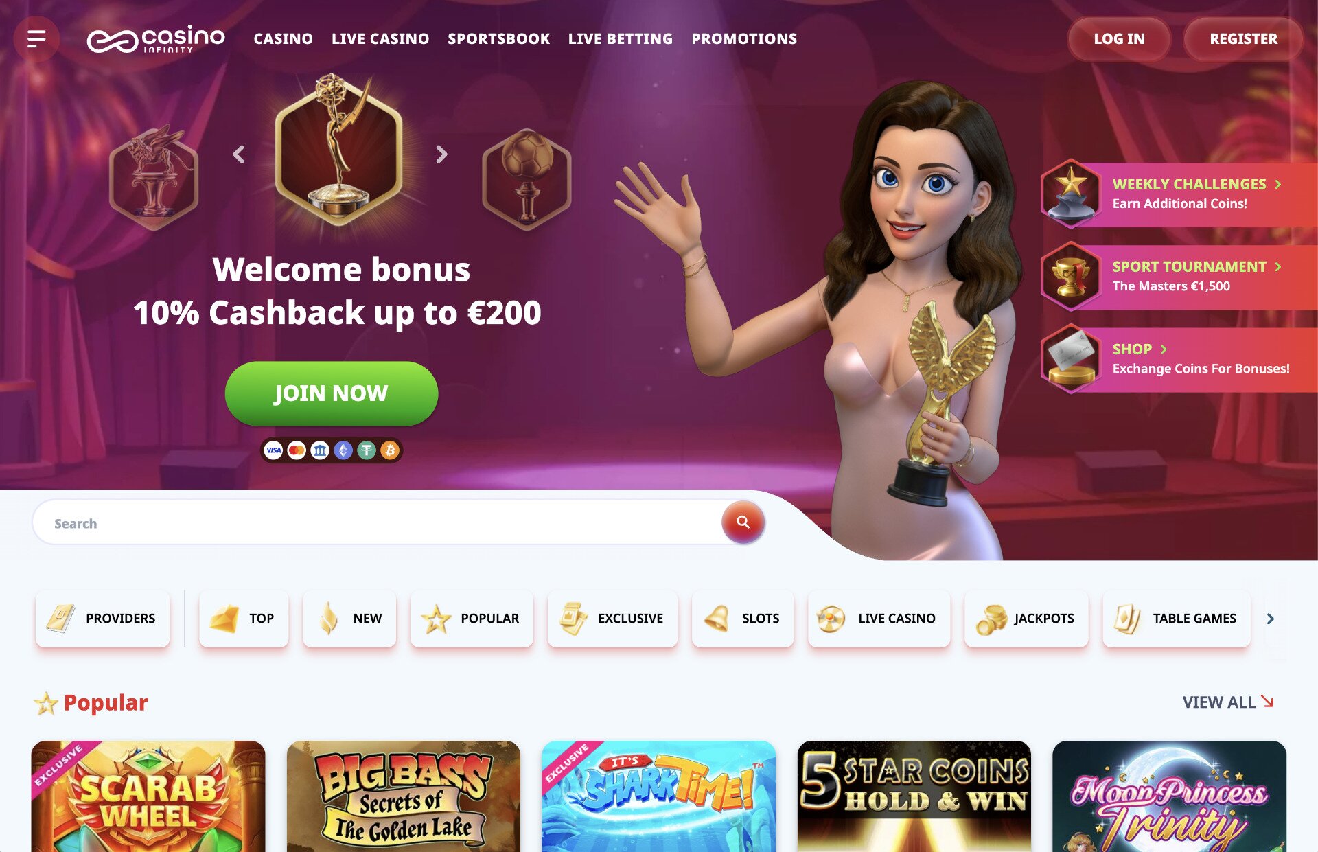 Casino Infinity Homepage Screenshot