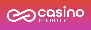 Casino Infinity logo, white text on pink and purple background