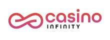 Casino Infinity logo, pink logo with pink and black text on white background