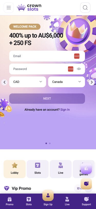 Crown Slots Mobile Games Page Screenshot