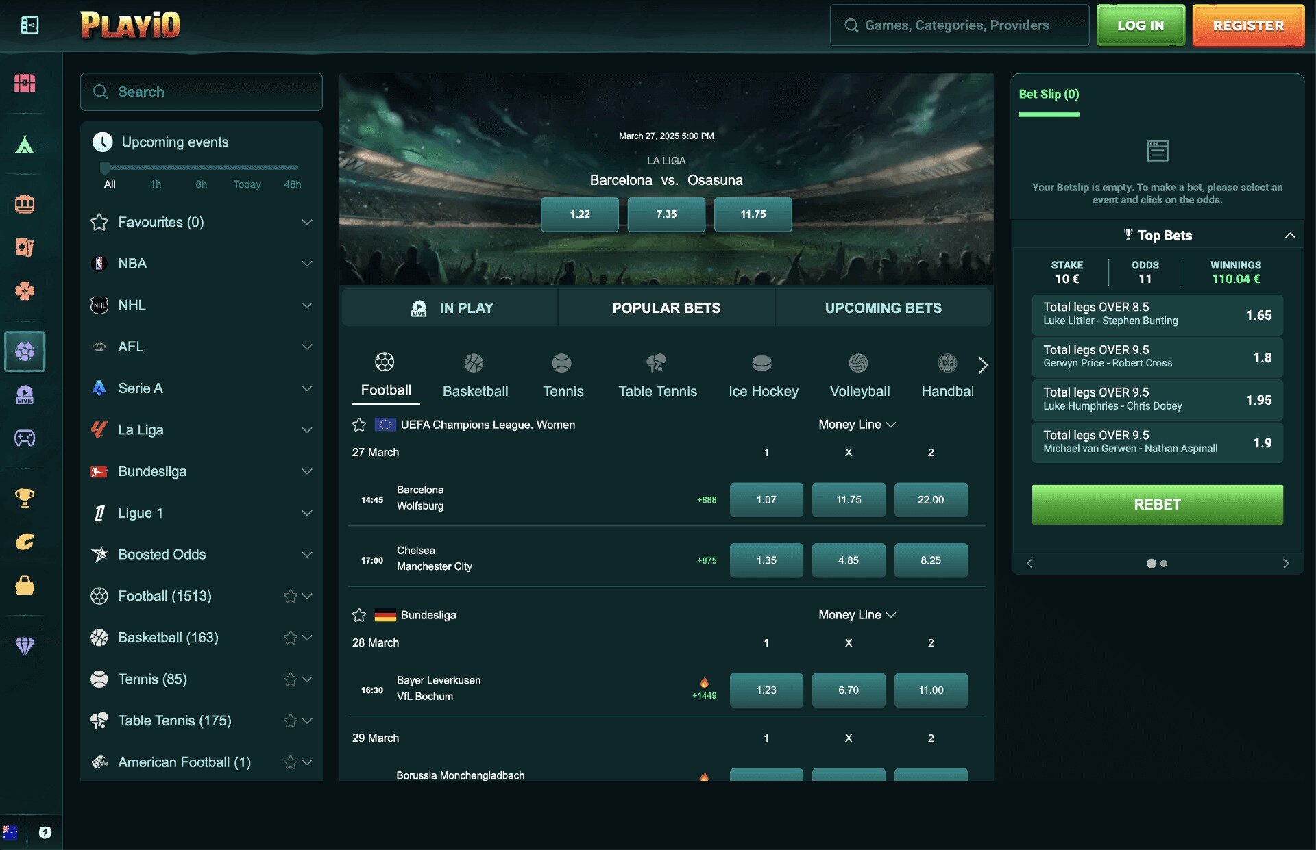 Playio Sportsbook Lobby