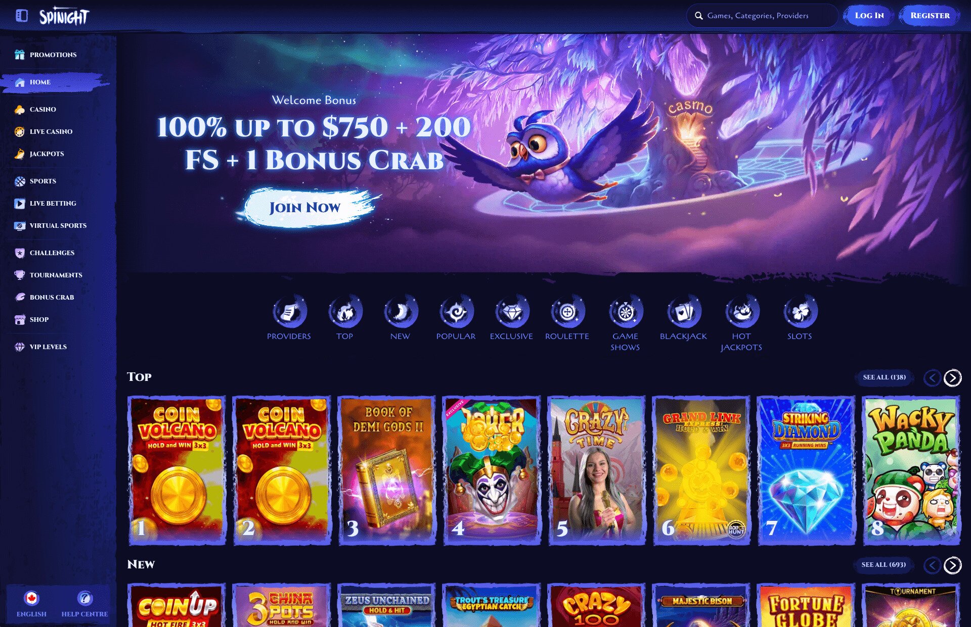 Spinight Casino Lobby