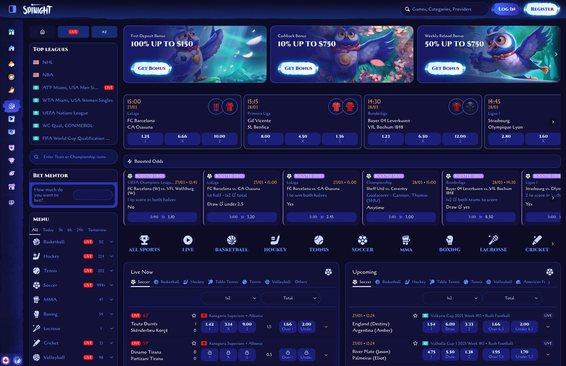 Spinight Casino Sportsbook Lobby