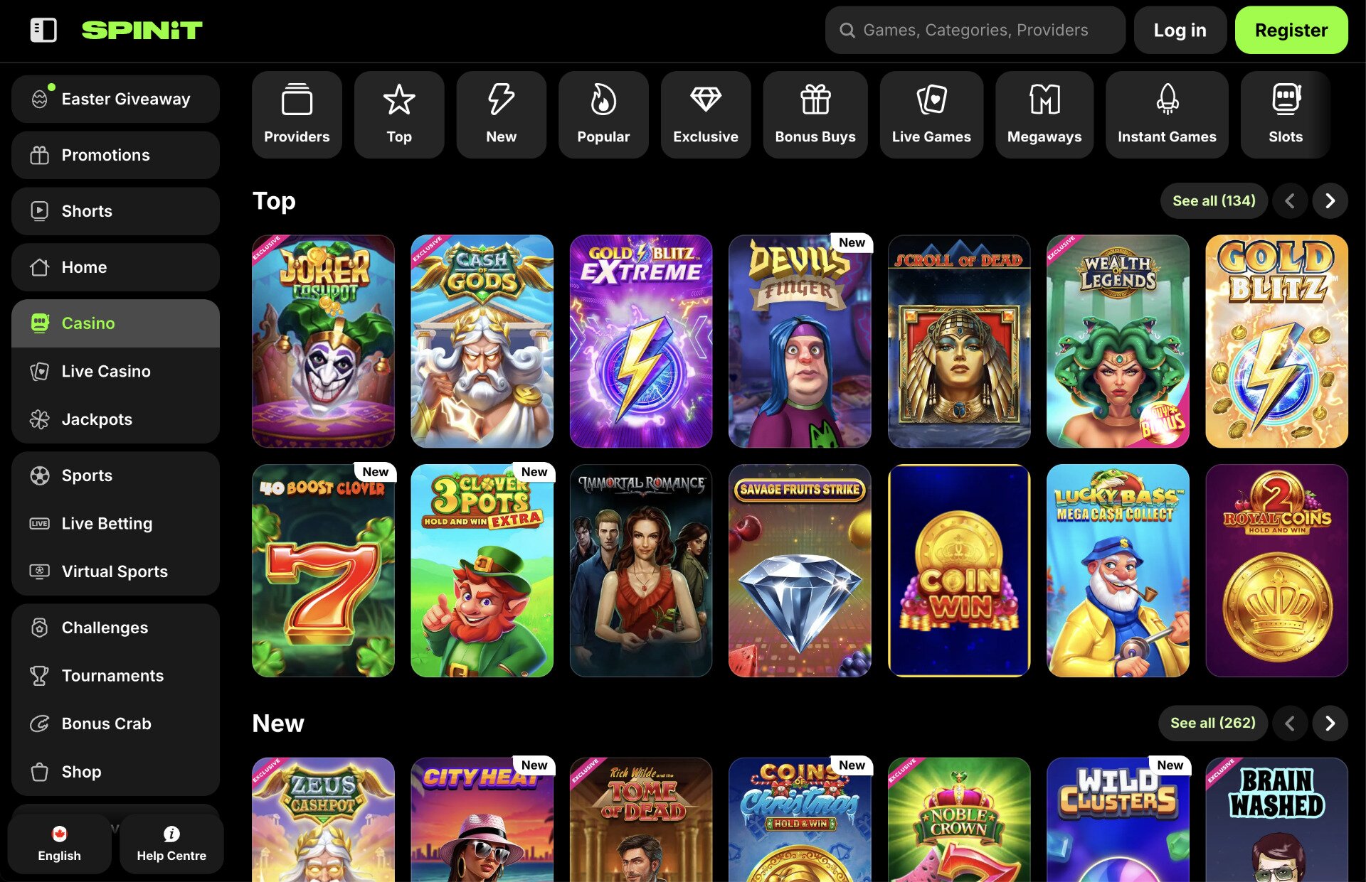 Spinit Games Page Screenshot