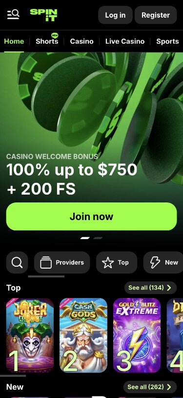 Spinit Mobile Homepage Screenshot