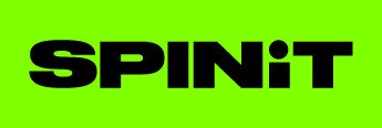 Spinit logo, black text on green background