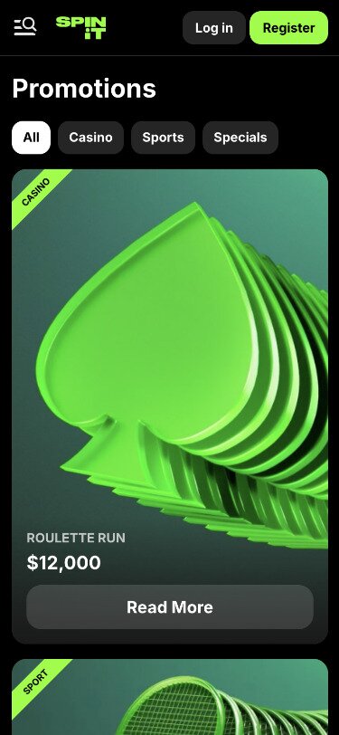 Spinit Mobile Promotions Page Screenshot