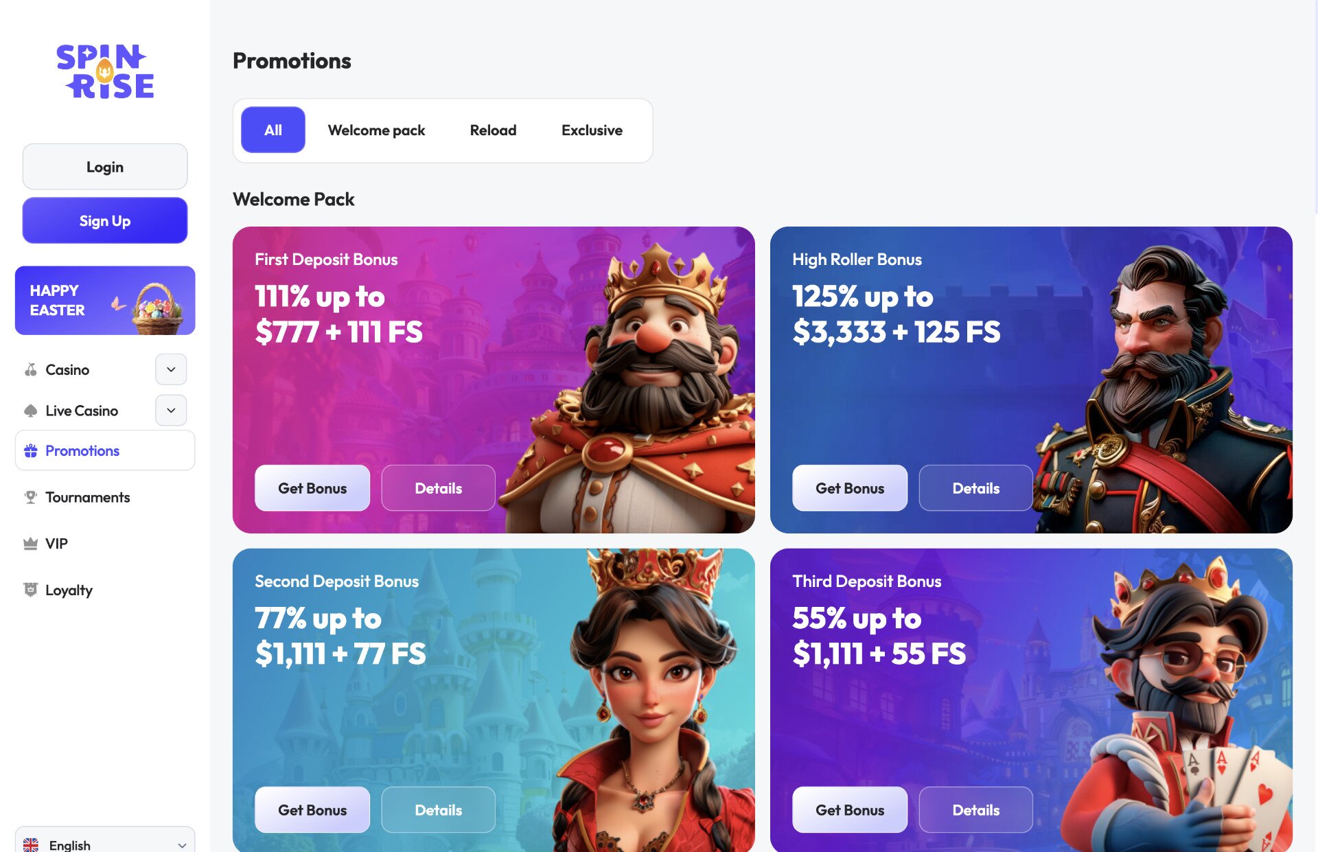 Spinrise Casino Promotions Page Screenshot