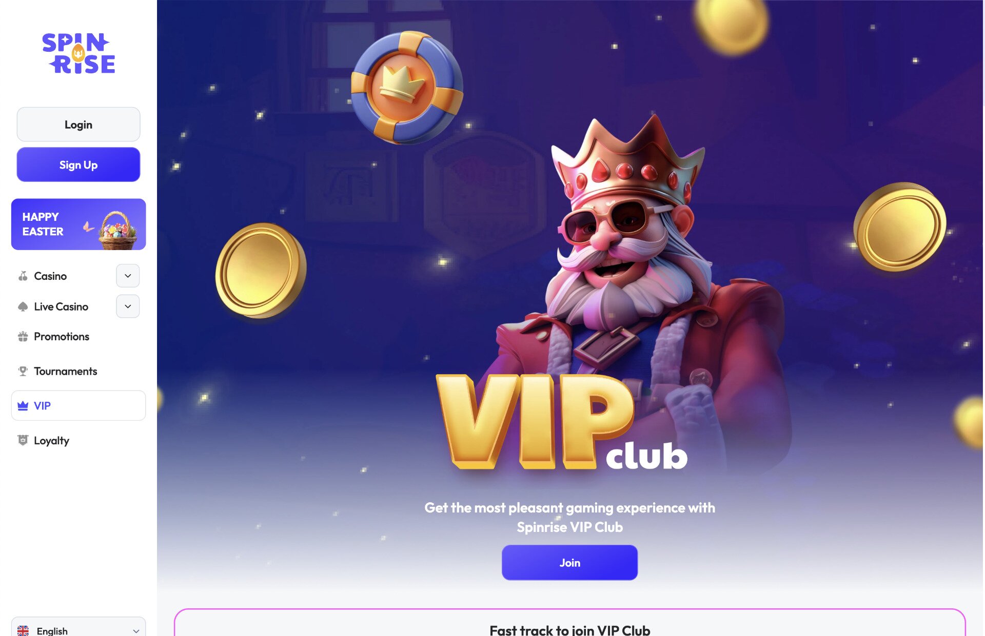 Spinrise Casino VIP Page Screenshot