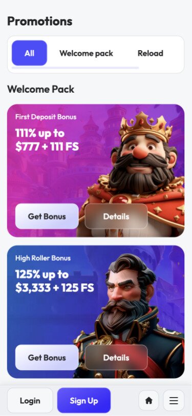 Spinrise Casino Mobile Promotions Page Screenshot