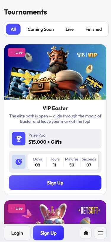 Spinrise Casino Mobile Tournaments Page Screenshot