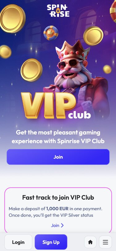 Spinrise Casino Mobile VIP Page Screenshot