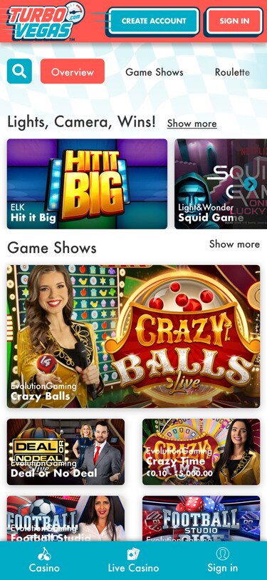 TurboVegas Live Casino Mobile Screenshot