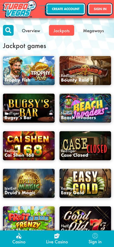 TurboVegas Jackpots Page Mobile Screenshot
