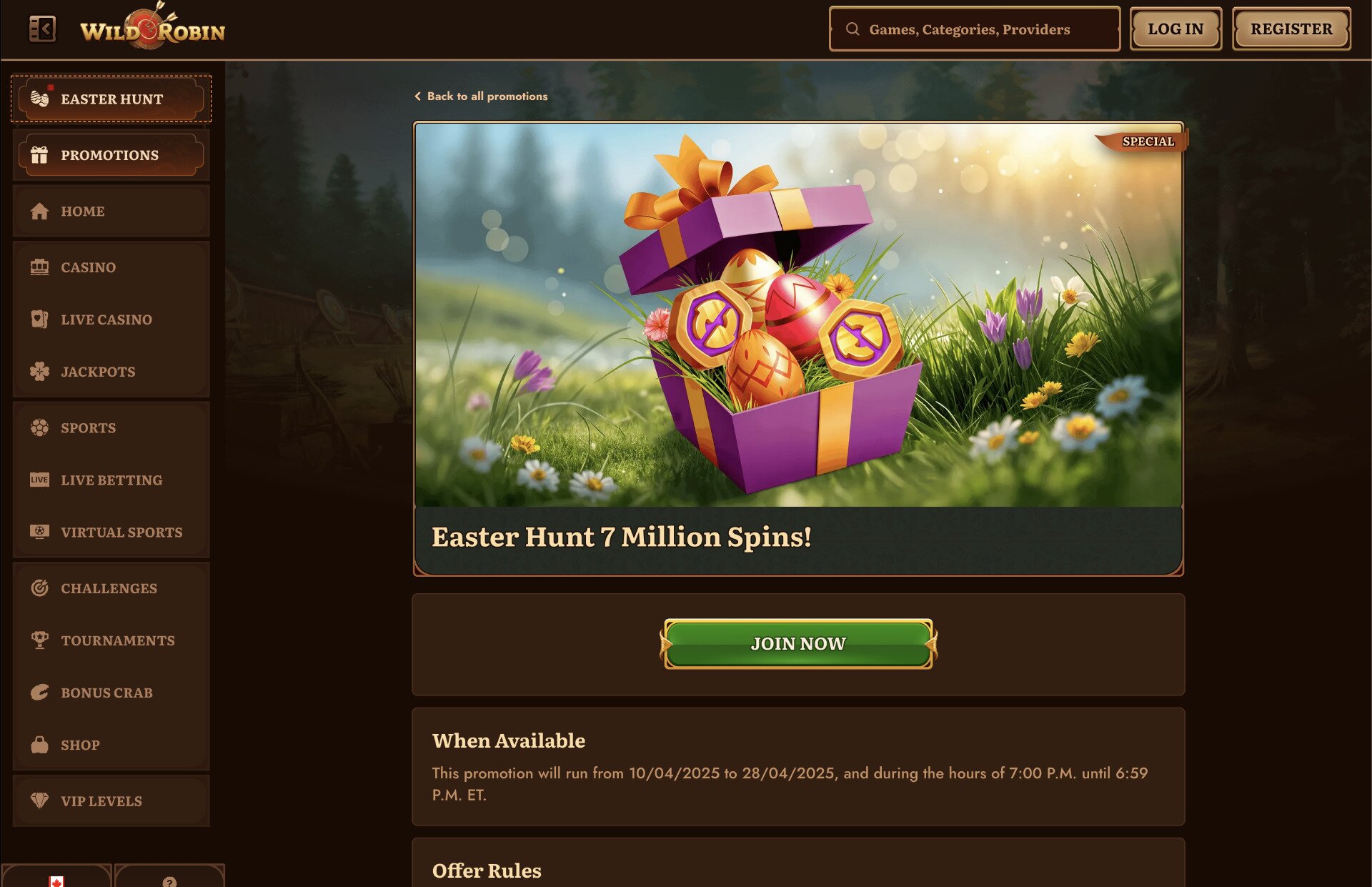 Wild Robin Easter Hunt Page Screenshot