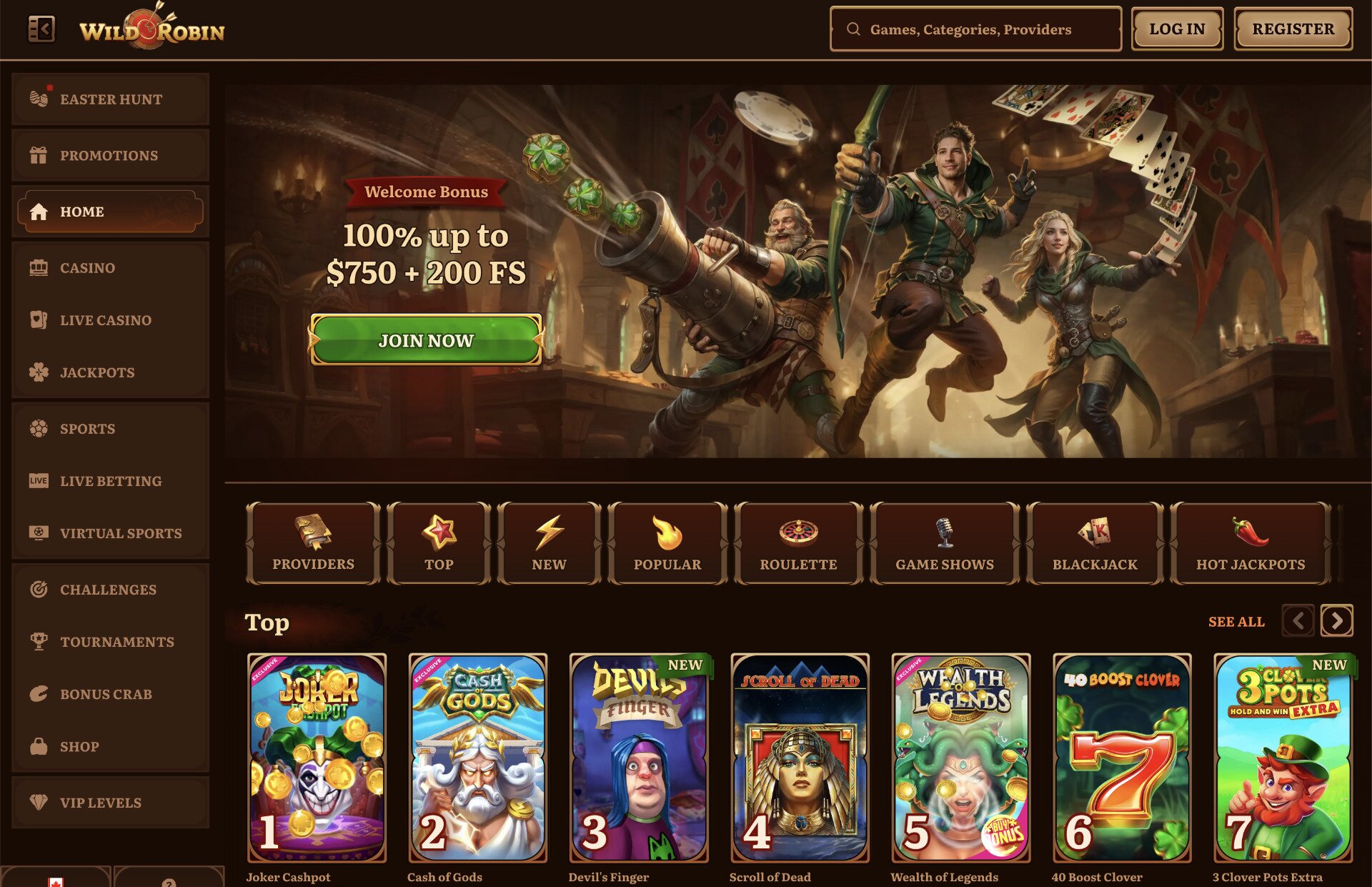 Wild Robin Homepage Screenshot