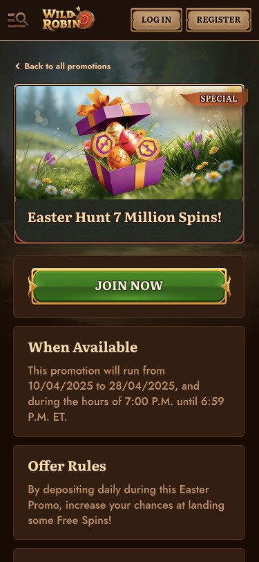 Wild Robin Mobile Easter Hunt Page Screenshot