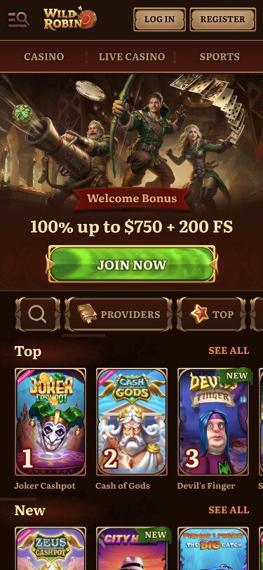 Wild Robin Mobile Homepage Screenshot