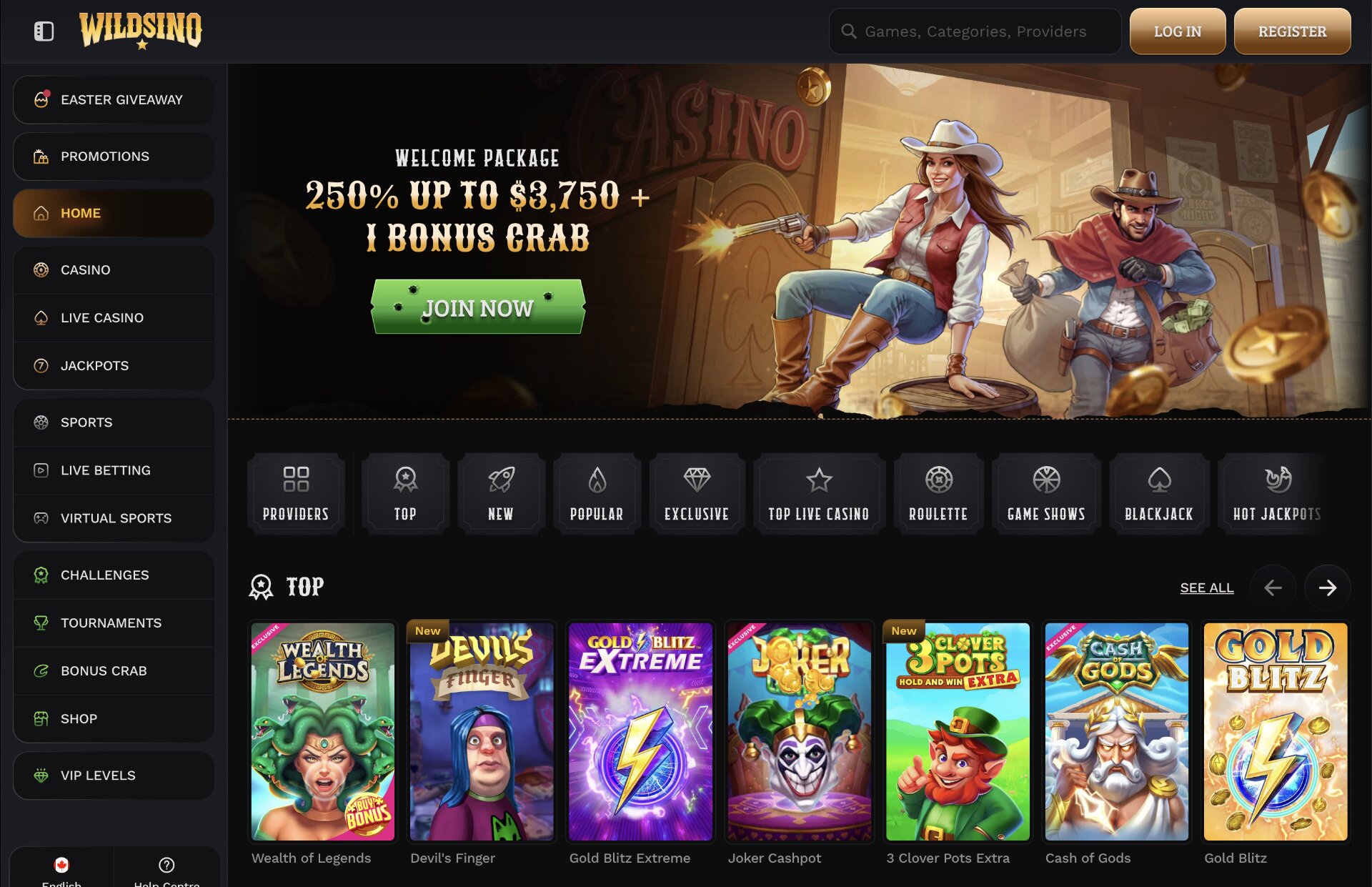 Wildsino Homepage Screenshot