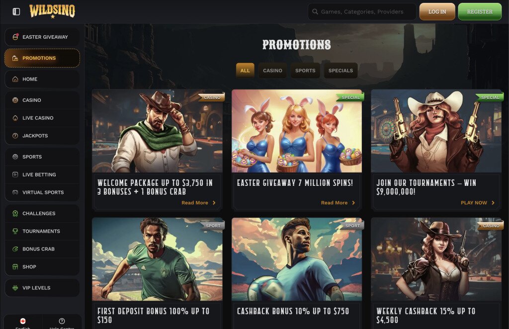 Wildsino Promotions Page Screenshot
