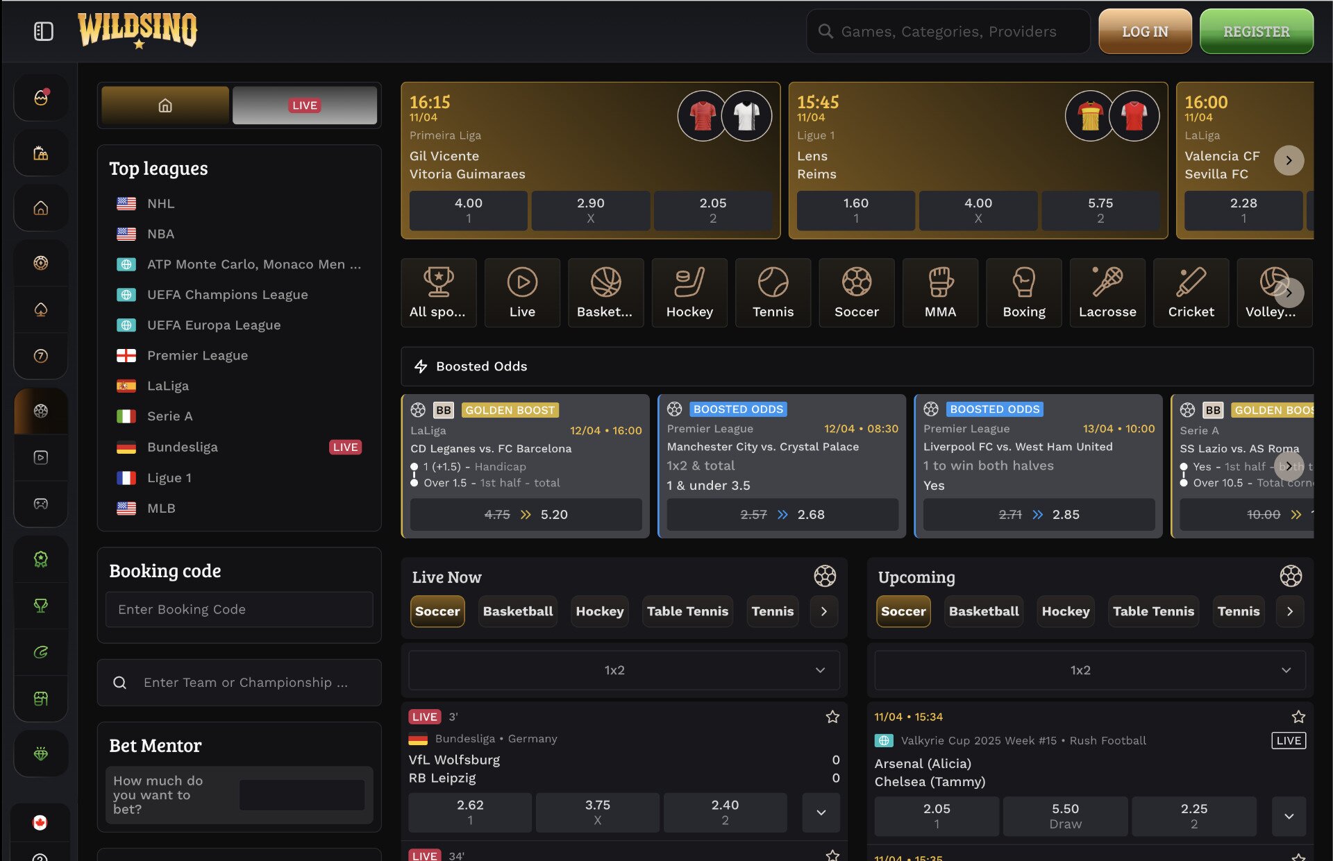 Wildsino Sportsbook Page Screenshot