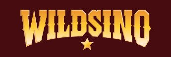 Wildsino logo, gold text on maroon background