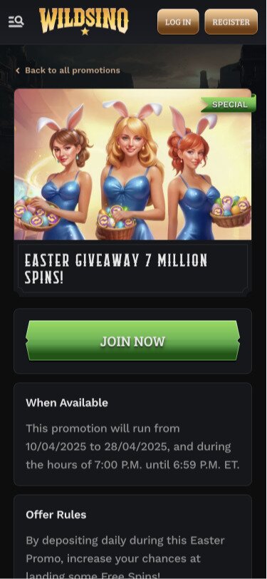 Wildsino Mobile Easter Giveaway Page Screenshot
