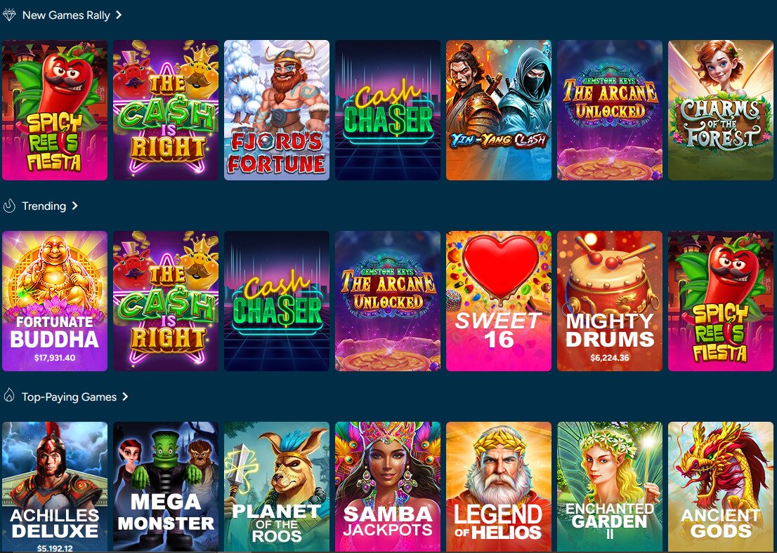 Sloto'Cash Games Page Screenshot