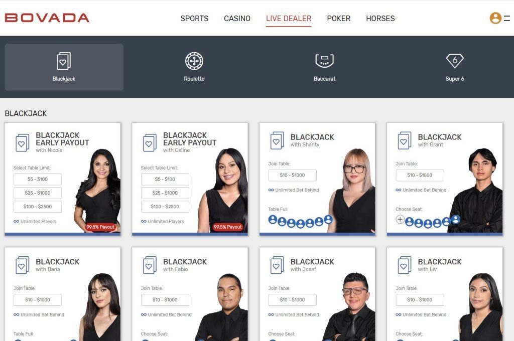 bovada blackjack live dealer