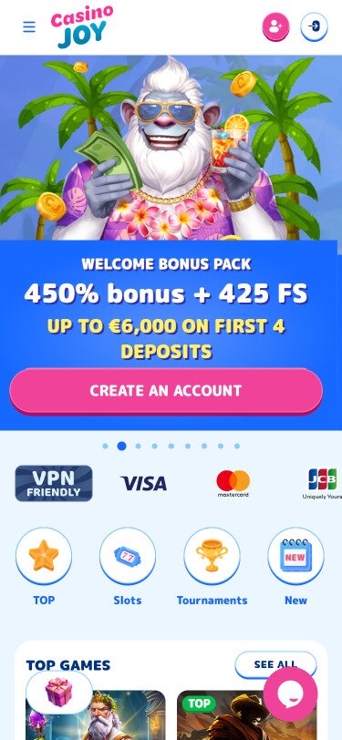 Casinojoy Mobile Casino Page Screenshot