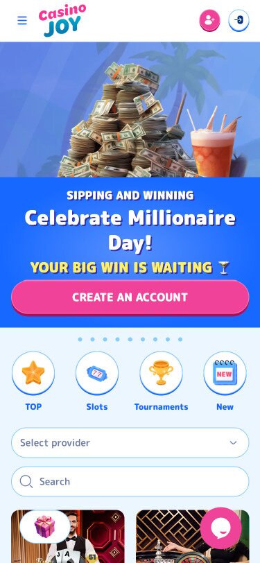 Casinojoy Mobile Homepage Screenshot
