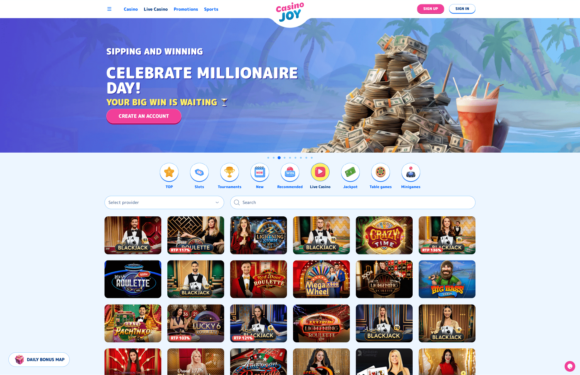 Casinojoy Live Casino Page Screenshot