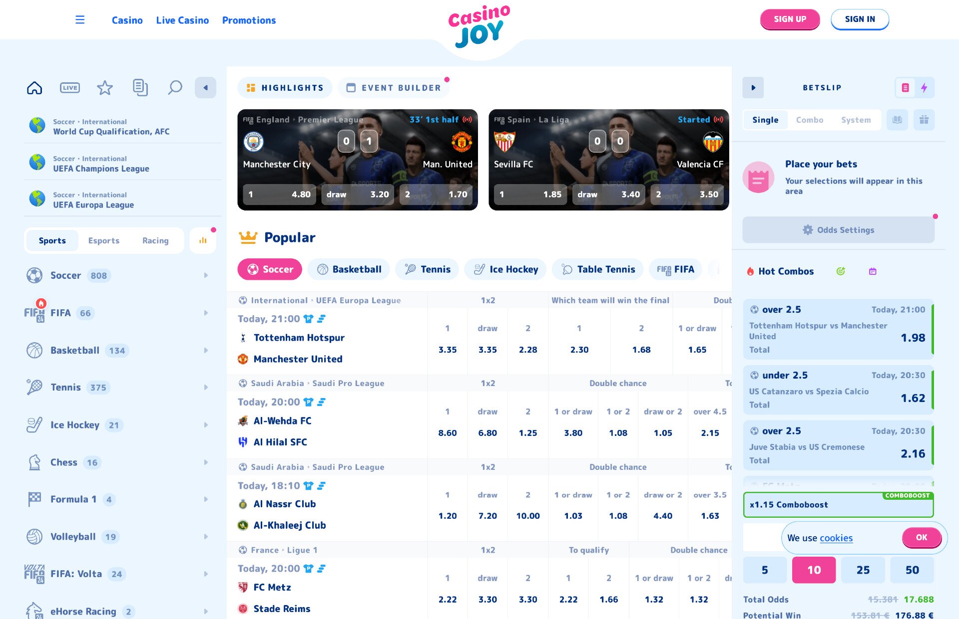 Casinojoy Sportsbook Page Screenshot
