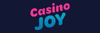 Casinojoy logo, pink and light blue text on dark blue background
