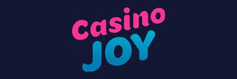 Casinojoy logo, pink and light blue text on dark blue background