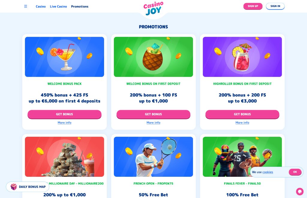 Casinojoy Promotions Page Screenshot