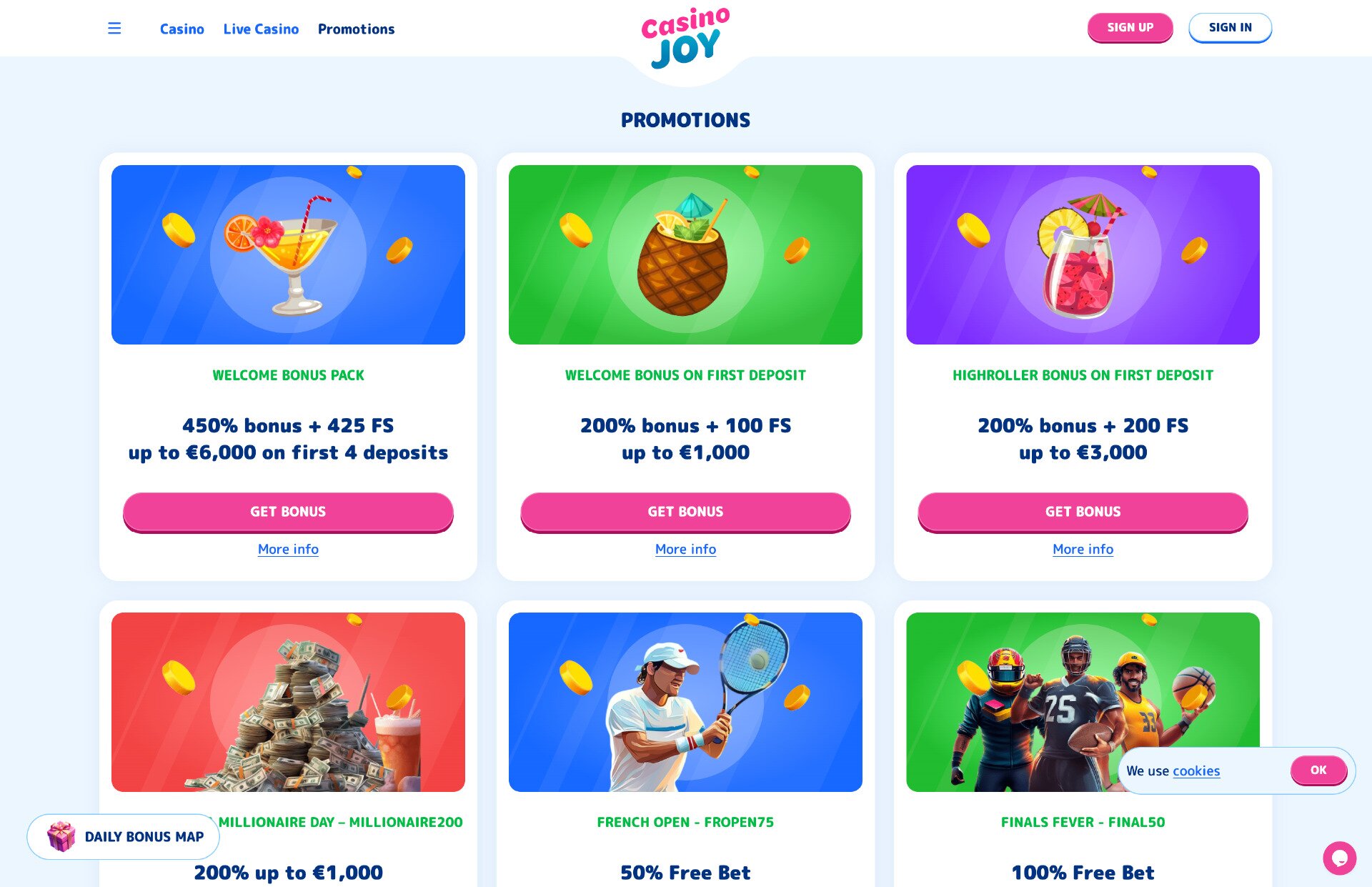 Casinojoy Promotions Page Screenshot