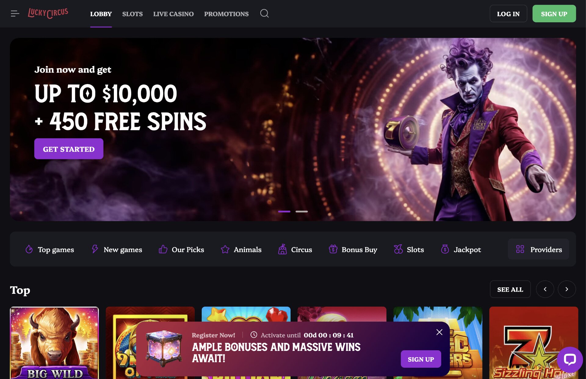 Lucky Circus Homepage Screenshot